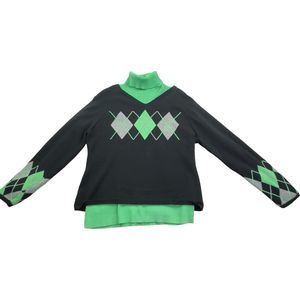 Vintage Cambridge Dry Goods Women 2pc Black Green Sweater Both Size Large Argyle